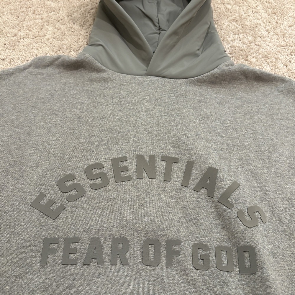 Fear Of God Essentials Nylon Fleece Hoodie Mens Small Brown Pullover NEW - Picture 2 of 9
